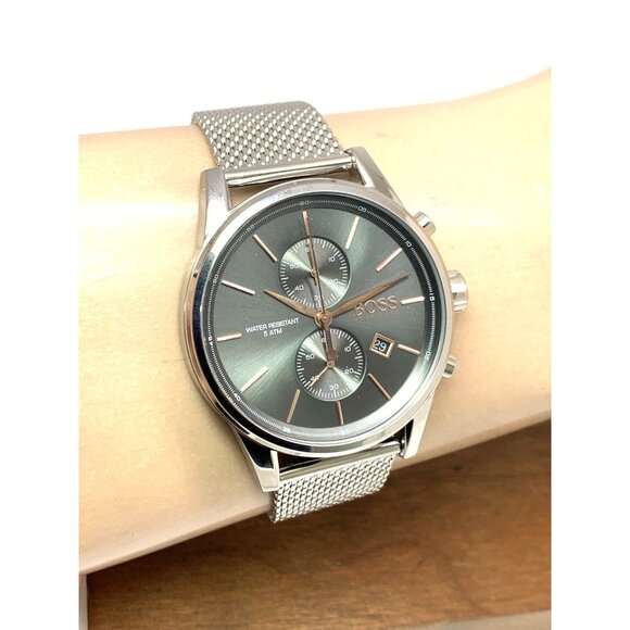 Hugo Boss Men's Watch 1513440 Quartz Chronograph Gray Dial Silver Steel 41mm - Picture 10 of 13